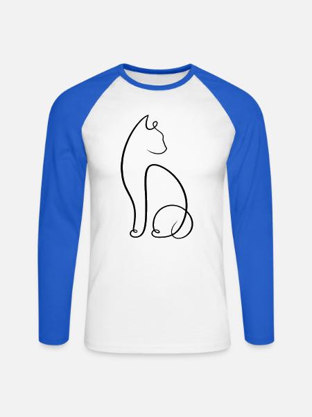 Katze - Unisex Baseballshirt langarm - Weiß/Royalblau