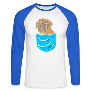 Bullmastiff - Unisex Baseballshirt langarm - Weiß/Royalblau - Vorne - Nik (191cm)