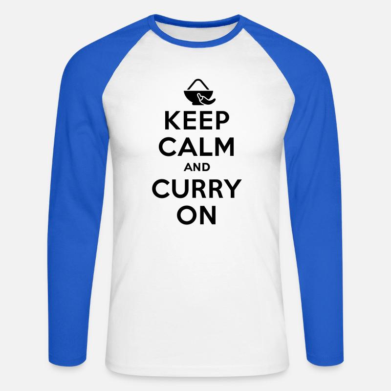 Keep calm and curry on - Unisex Baseballshirt langarm - Weiß/Royalblau