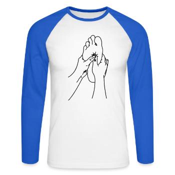 massage shiatsu - T-shirt baseball manches longues Homme - blanc/bleu royal - Devant - Nik (191cm)