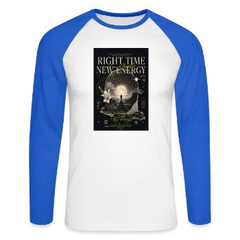 Right Time Neue Energie - Unisex Baseballshirt langarm - Weiß/Royalblau - Vorne - Nik (191cm)