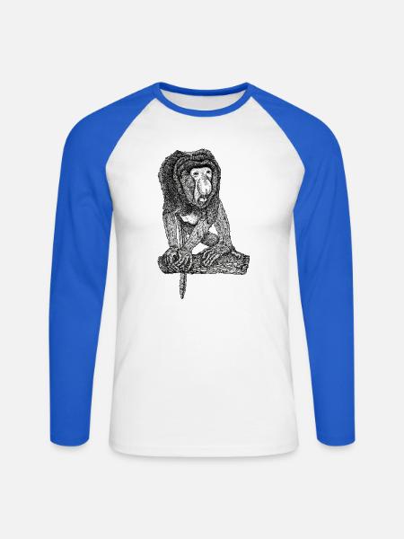 Singe Proboscis - T-shirt baseball manches longues Homme - blanc/bleu royal