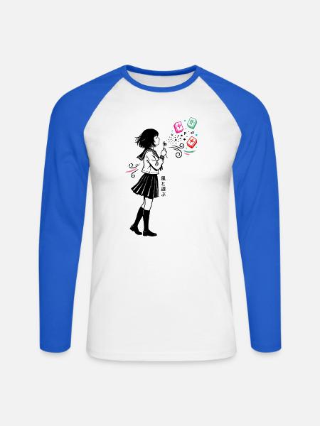 Mahjong Mädchen Japanisches Design - Unisex Baseballshirt langarm - Weiß/Royalblau