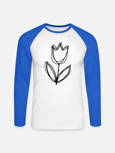 Tulpe handgezeichnet - Unisex Baseballshirt langarm - Weiß/Royalblau