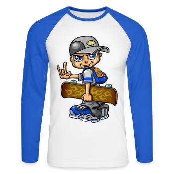 Junge Skater und Flammen - Unisex Baseballshirt langarm - Weiß/Royalblau - Vorne - Nik (191cm)