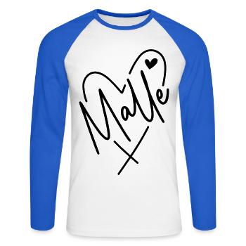 Malle Herz - Unisex Baseballshirt langarm - Weiß/Royalblau - Vorne - Nik (191cm)