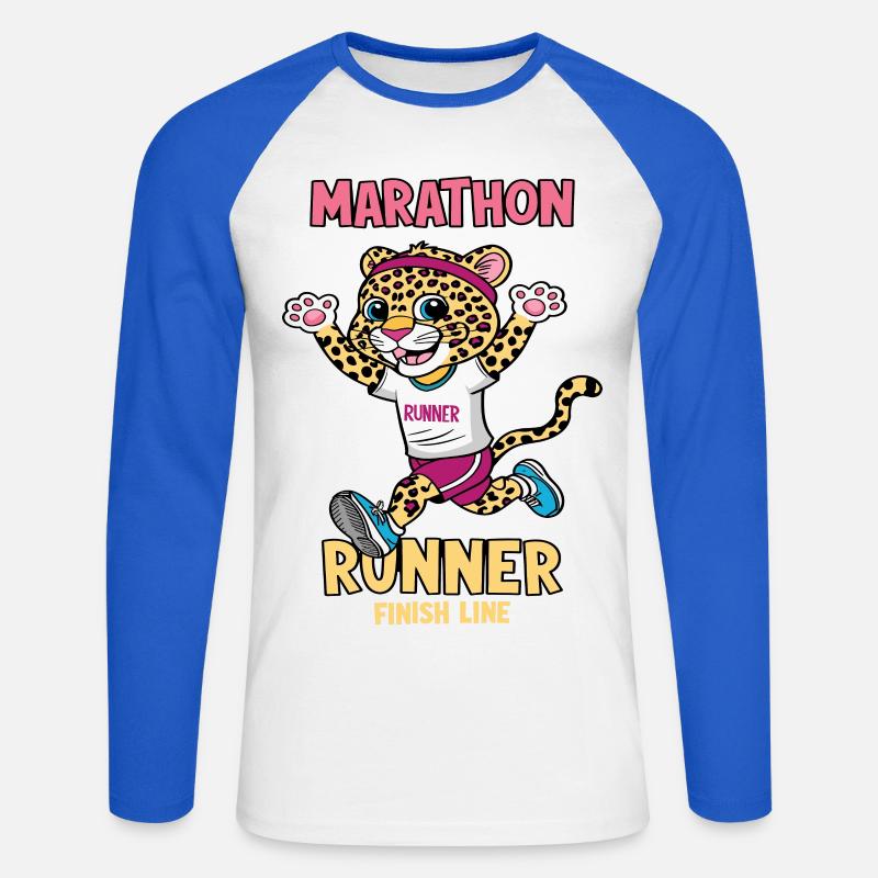 Leopard Marathon Läufer - Unisex Baseballshirt langarm - Weiß/Royalblau
