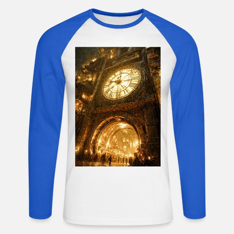 Vergoldeter Clockgate-Bogen - Unisex Baseballshirt langarm - Weiß/Royalblau
