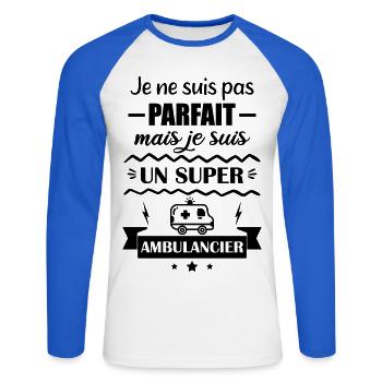 Super Notfall-Krankenwagen - Unisex Baseballshirt langarm - Weiß/Royalblau - Vorne - Nik (191cm)