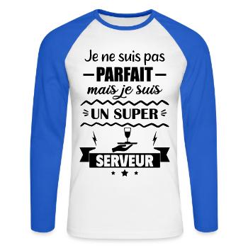 Nicht perfekt, aber toller Server - Unisex Baseballshirt langarm - Weiß/Royalblau - Vorne - Nik (191cm)