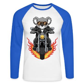 Cool Biker Koala Motorcycle Flames - Unisex Long Sleeve Baseball T-Shirt - white/royal blue - Front - Nik (191cm)