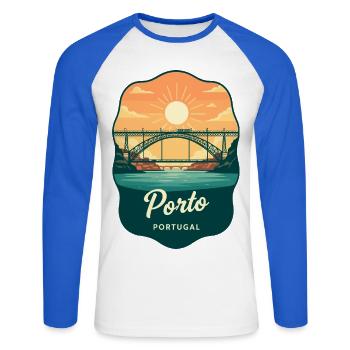 Insigne de voyage rétro du pont Luis de Porto Dom - T-shirt baseball manches longues Homme - blanc/bleu royal - Devant - Nik (191cm)