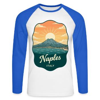 Naples Mount Vesuvius Retro Travel Badge - Unisex Long Sleeve Baseball T-Shirt - white/royal blue - Front - Nik (191cm)