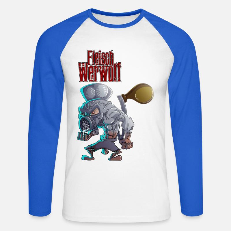 Fleischwerwolf - Unisex Baseballshirt langarm - Weiß/Royalblau