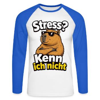 Stress Kenn Ich Nicht Capybara Lustiger Spruch - Unisex Baseballshirt langarm - Weiß/Royalblau - Vorne - Nik (191cm)