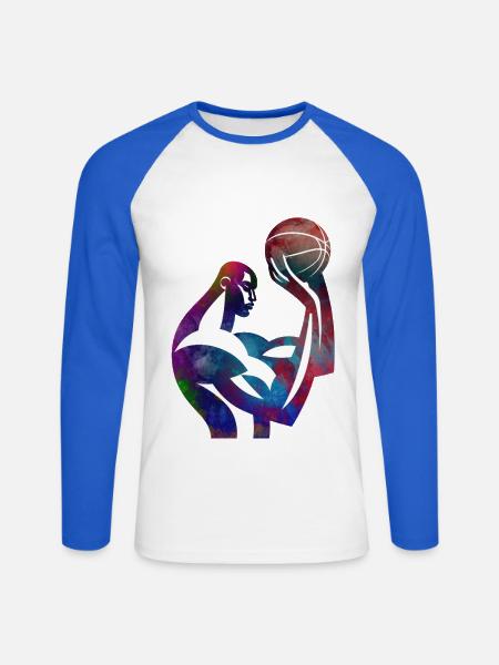 Basketballspieler in farbenfroher Abstraktion - Unisex Baseballshirt langarm - Weiß/Royalblau