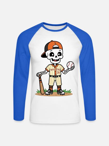 Niedlicher Skelett-Baseballspieler Spooky Halloween - Unisex Baseballshirt langarm - Weiß/Royalblau