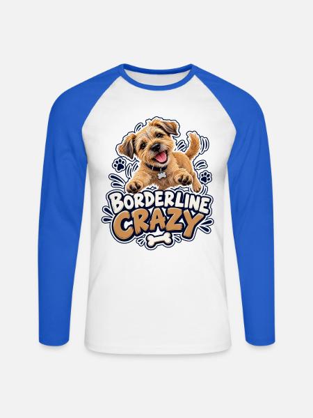 Borderline Crazy – Border Terrier - Unisex Baseballshirt langarm - Weiß/Royalblau