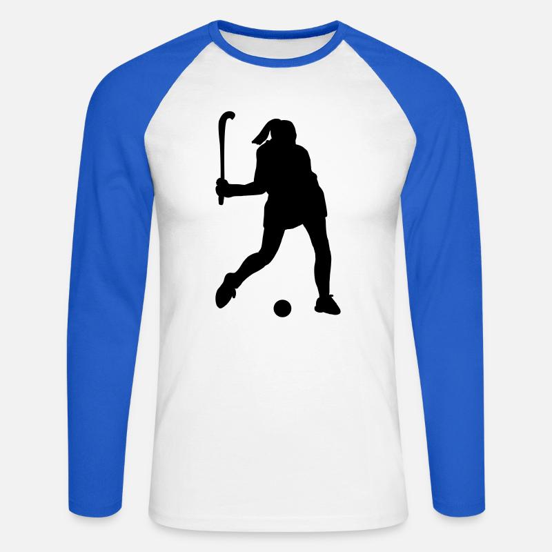 Schattenbild des Eishockeyspielers - Unisex Baseballshirt langarm - Weiß/Royalblau