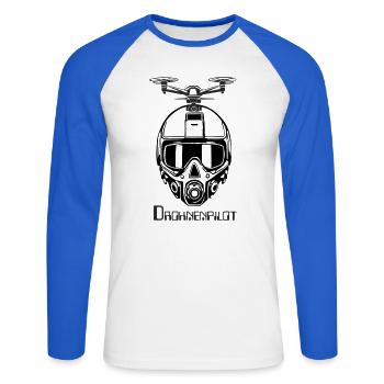 Drohnen-Pilot Kamera im Flug - Unisex Baseballshirt langarm - Weiß/Royalblau - Vorne - Nik (191cm)