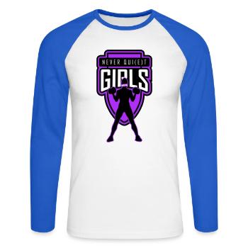 filles_jamais_tranquilles_unies - T-shirt baseball manches longues Homme - blanc/bleu royal - Devant - Nik (191cm)