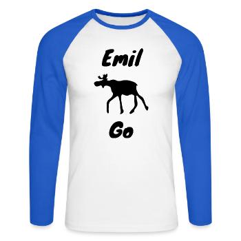 Emil the Moose - Unisex Long Sleeve Baseball T-Shirt - white/royal blue - Front - Nik (191cm)