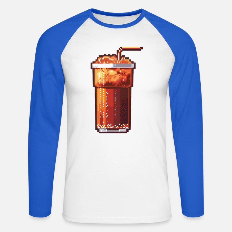 Pixel Cola Glas mit Eis - Unisex Baseballshirt langarm - Weiß/Royalblau