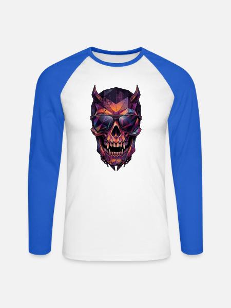 Poly Art Halloween Vampir - Unisex Baseballshirt langarm - Weiß/Royalblau
