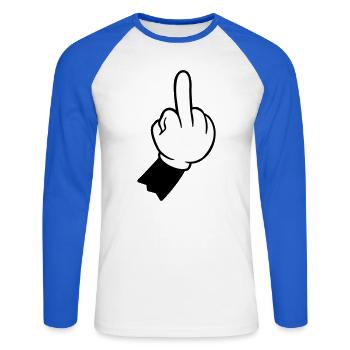 hand mittelfinger fuck you - Unisex Baseballshirt langarm - Weiß/Royalblau - Vorne - Nik (191cm)