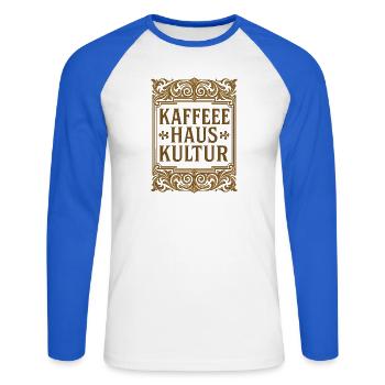 Coffee house culture - Unisex Long Sleeve Baseball T-Shirt - white/royal blue - Front - Nik (191cm)