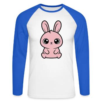 Kawaii Bunny Grands Yeux Roses Mignons - T-shirt baseball manches longues Homme - blanc/bleu royal - Devant - Nik (191cm)