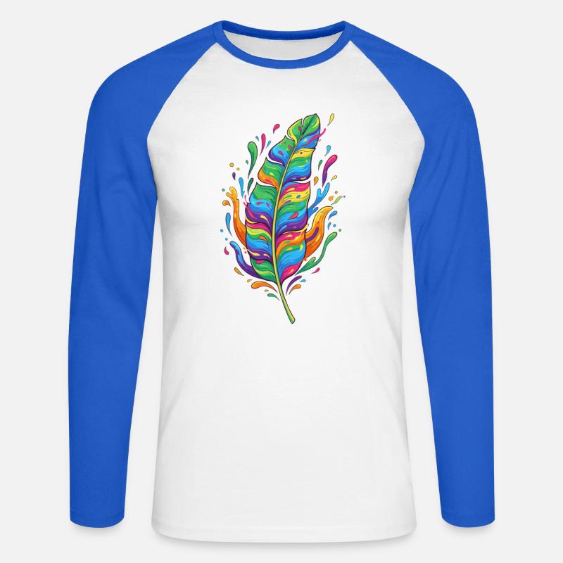 Regenbogenfeder Farbexplosion - Unisex Baseballshirt langarm - Weiß/Royalblau