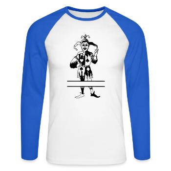 Spielkarten-Joker-Banner - Unisex Baseballshirt langarm - Weiß/Royalblau - Vorne - Nik (191cm)
