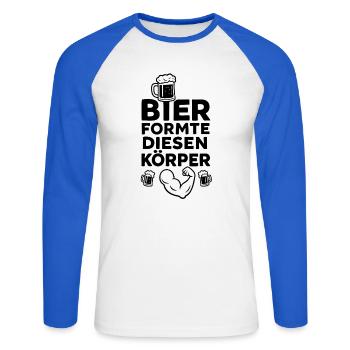 Bier formte diesen Körper - Unisex Baseballshirt langarm - Weiß/Royalblau - Vorne - Nik (191cm)