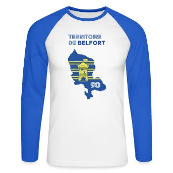 Territory of Belfort 90 - Unisex Long Sleeve Baseball T-Shirt - white/royal blue - Front - Nik (191cm)