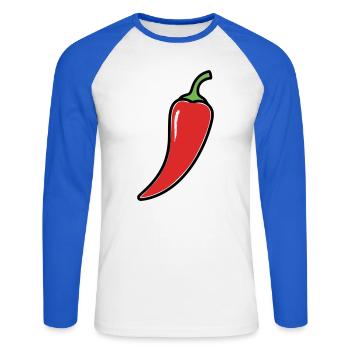Chili Pepper Hot Comic - Unisex Long Sleeve Baseball T-Shirt - white/royal blue - Front - Nik (191cm)