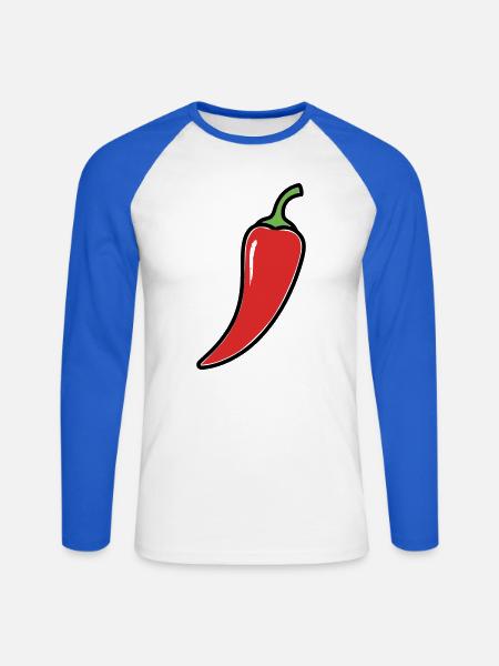 Chili Schote Scharf Comic - Unisex Baseballshirt langarm - Weiß/Royalblau