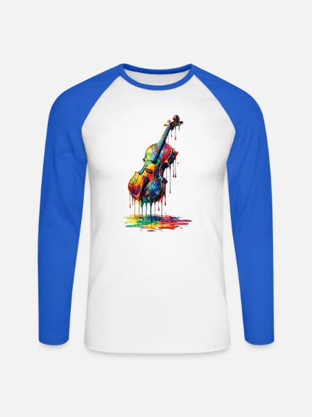 Violin med dryppende maling - Langærmet herre-baseballshirt - hvid/kongeblå