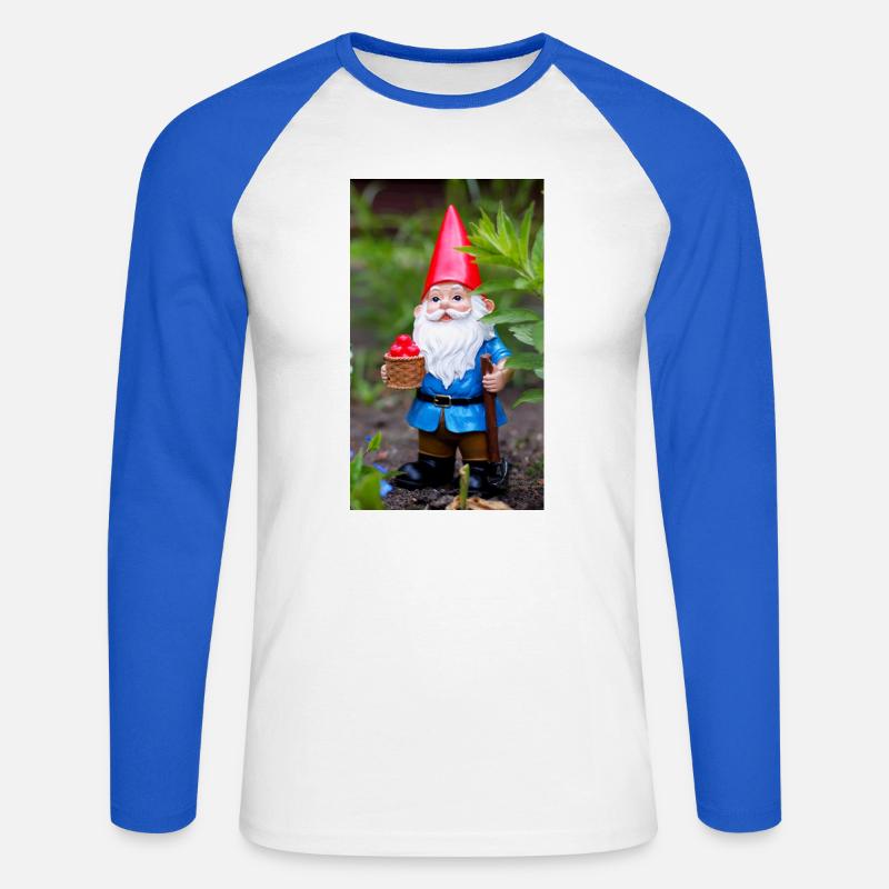 Gartengnom mit Korb - Unisex Baseballshirt langarm - Weiß/Royalblau