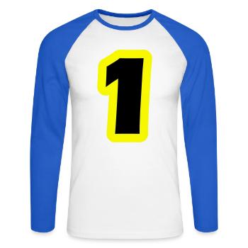 1 Symbole numérique - T-shirt baseball manches longues Homme - blanc/bleu royal - Devant - Nik (191cm)