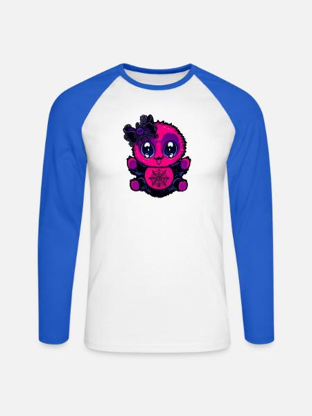 Kawaii Spinnenbaby mit Netz - Unisex Baseballshirt langarm - Weiß/Royalblau