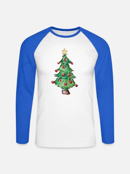 Aquarell-Weihnachtsbaum-Ornamente - Unisex Baseballshirt langarm - Weiß/Royalblau