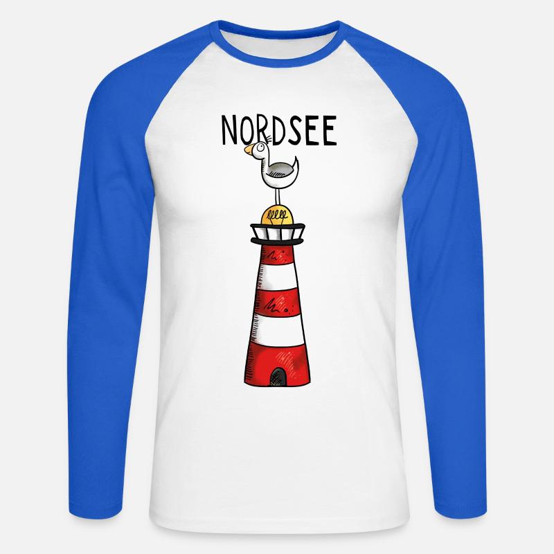 Nordsee Leuchtturm - Möwe - Comic - Geschenk - Unisex Baseballshirt langarm - Weiß/Royalblau