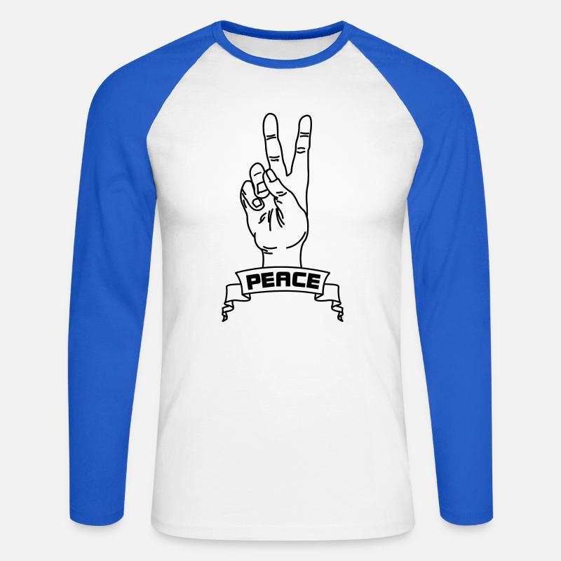 Handgesten Frieden mit Friedenstext - Unisex Baseballshirt langarm - Weiß/Royalblau