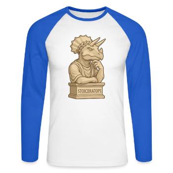 Stoiceratops - T-shirt baseball manches longues Homme - blanc/bleu royal - Devant - Nik (191cm)
