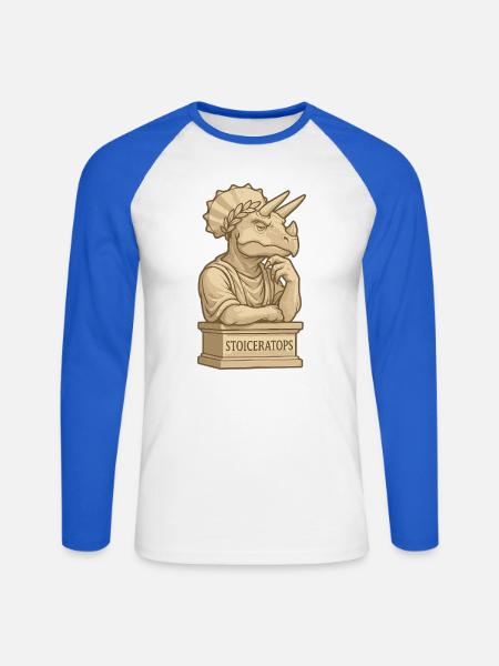 Stoiceratops - T-shirt baseball manches longues Homme - blanc/bleu royal