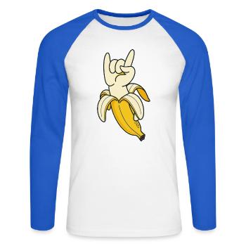Illustration du geste de la main de la banane - T-shirt baseball manches longues Homme - blanc/bleu royal - Devant - Nik (191cm)