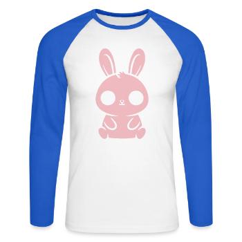 Kawaii Bunny Grands Yeux Roses Mignons - T-shirt baseball manches longues Homme - blanc/bleu royal - Devant - Nik (191cm)