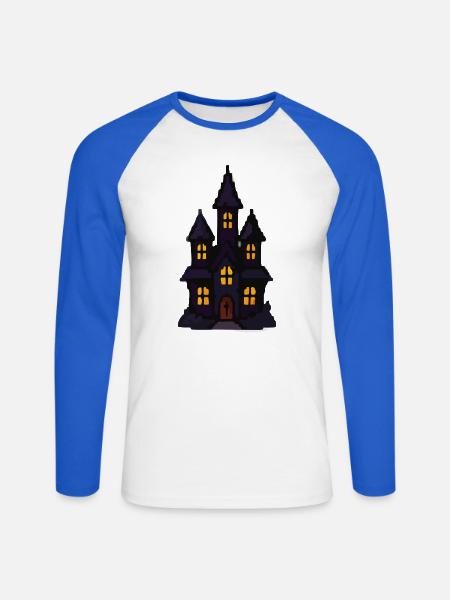 Spukschloss bei Nacht - Unisex Baseballshirt langarm - Weiß/Royalblau