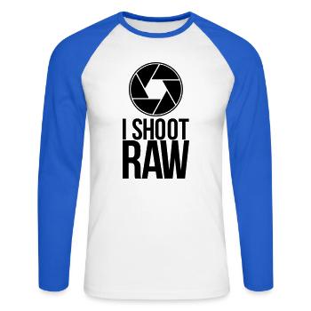 shoot raw - Unisex Baseballshirt langarm - Weiß/Royalblau - Vorne - Nik (191cm)